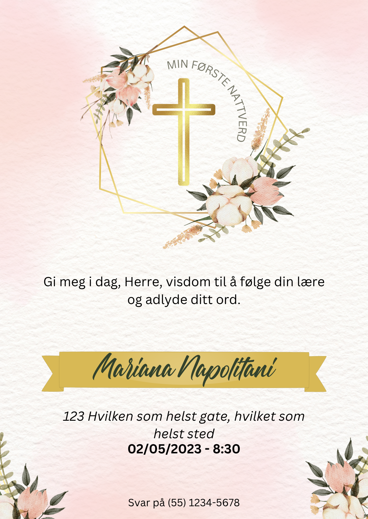 Konfirmasjonskort Visdom og eukaristi Invitasjon til den forste hellige banketten